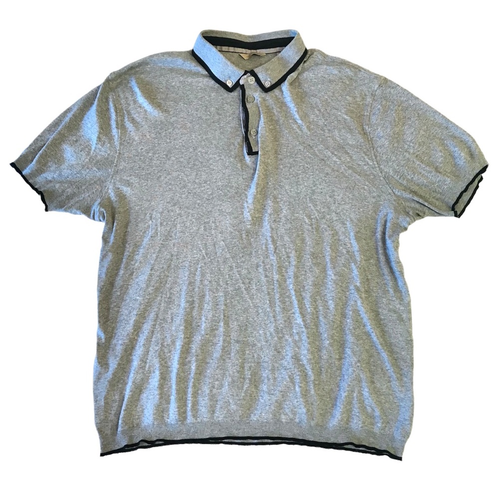 Ted Baker polo shirt grey cotton stretchy tee button up collar top